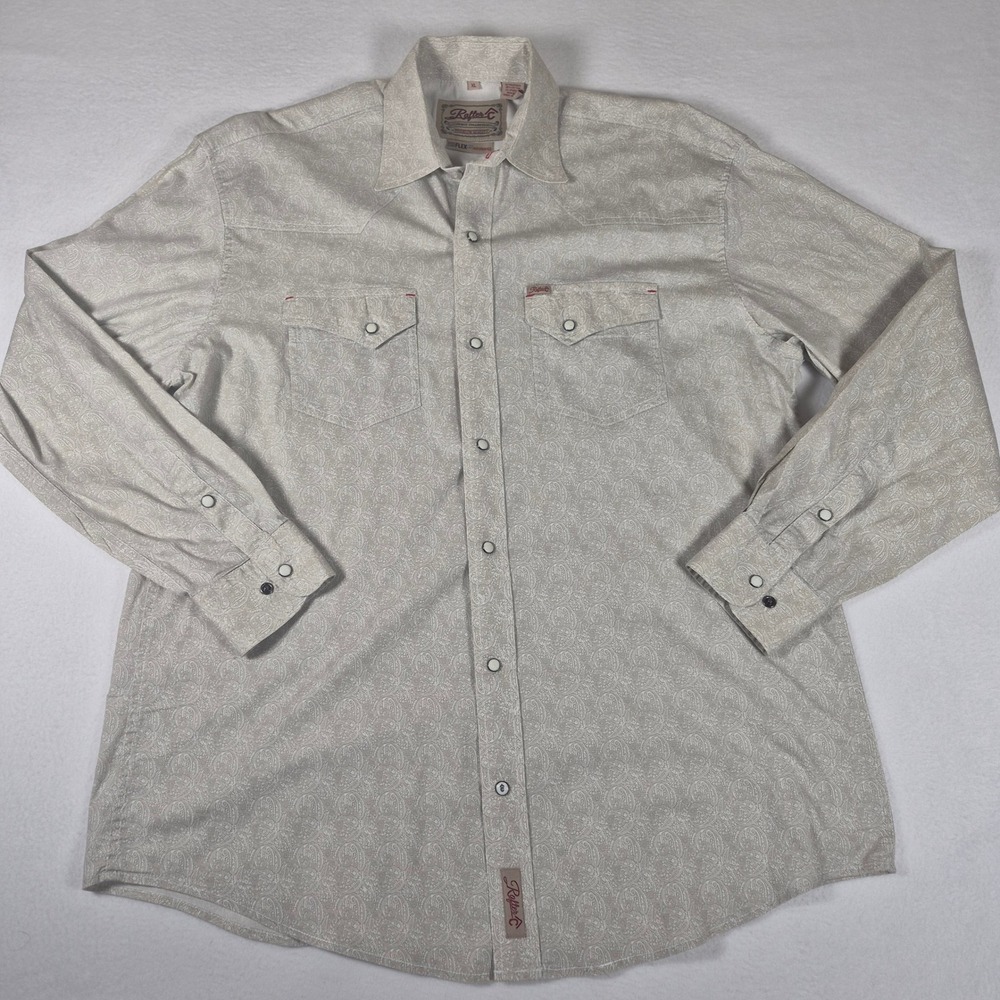 Rafter C Cowboy Collection Men's XL Pearl Snap Western Shirt Paisley ProFlex Tan